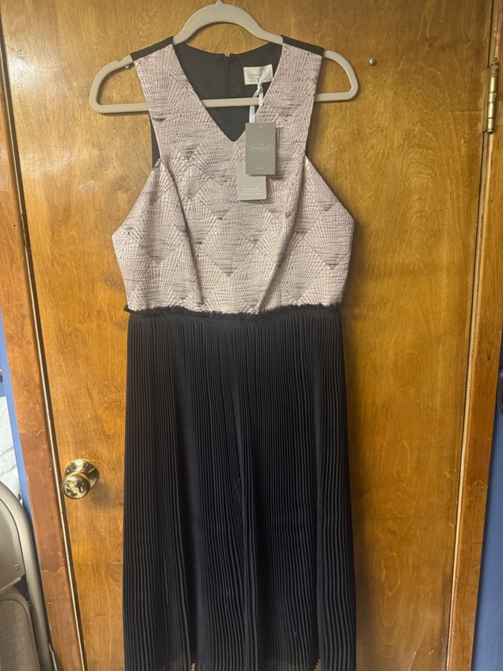 Anthropologie Classy and Modern Two-Tone Pleated Midi Dress in Blush and Black